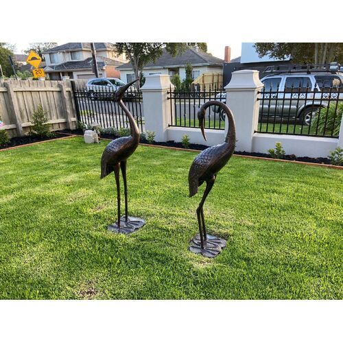 2 Piece Crane Couple Metal Statue Set