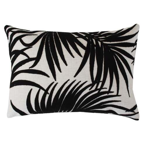 Cushion Cover-Boho Embroidery Single Sided-Palm Leaves Black-30cm x 50cm