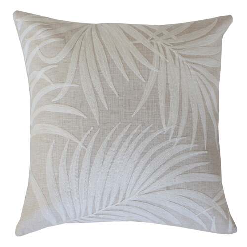 Cushion Cover-Boho Embroidery Single Sided-Palm Leaves White-50cm x 50cm