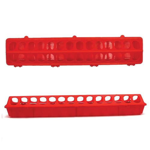 50cm Long Poultry Feeder Chicken Feeding Trough Red Plastic Flip Top Container

