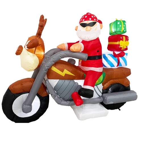 Radiant Christmas Lights Elk Motorcycle Gift Xmas Inflatable Santa 2.1m Long
