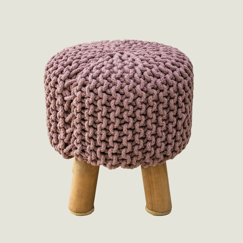 Kids Hand Knitted Cotton Braided Foot Rest Sitting Stool Ottoman (Rose Pink)