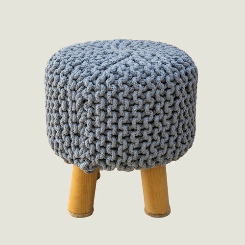 Kids Hand Knitted Cotton Braided Foot Rest Sitting Stool Ottoman (Light Grey)