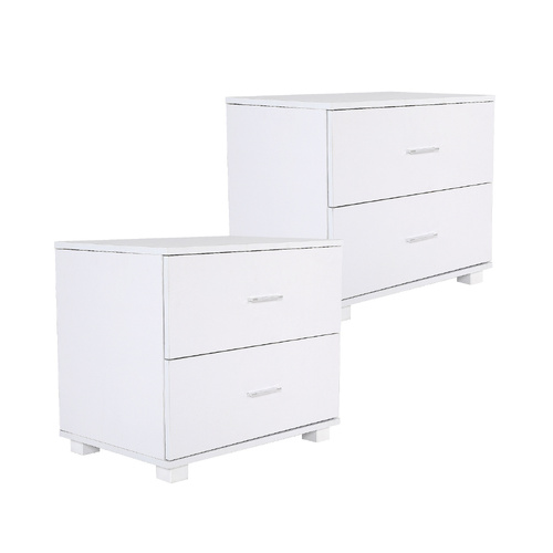2X Bedside Table Side Storage Cabinet Nightstand Bedroom 2 Drawer Legs ETTA WHITE