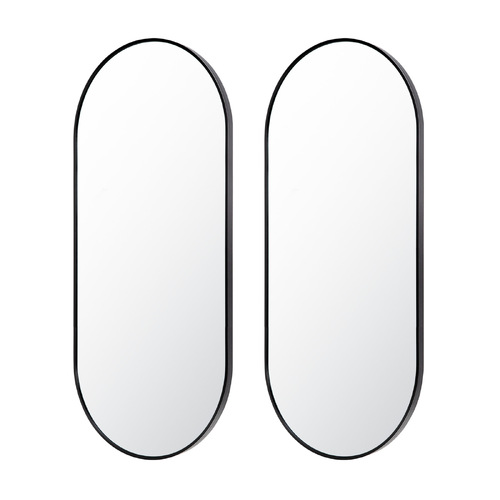 2 Set Black Wall Mirror Oval Aluminum Frame Makeup Decor Bathroom Vanity 45x100cm