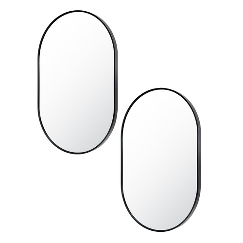 2 Set Black Wall Mirror Oval Aluminum Frame Makeup Decor Bathroom Vanity 50x75cm