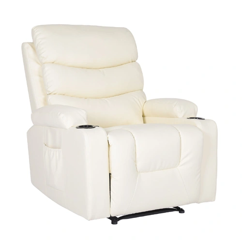 8-Point Electric Massage Recliner Chair - PU Leather Lounge Sofa Armchair CELINA CREAM