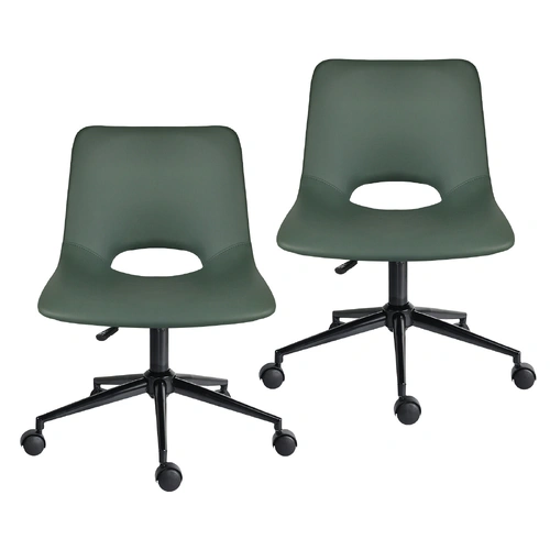 2 Set Office Desk Chair - PU Leather Home Swivel Chair Cut-Out Seat HALO GREEN