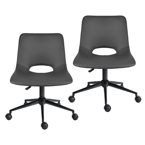 2 Set Office Desk Chair - PU Leather Home Swivel Chair Cut-Out Seat HALO GREY