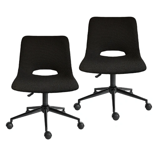 2 Set Office Desk Chair - Loop Yarn Fabric Home Swivel Chair Cut-Out Seat HALO BLACK