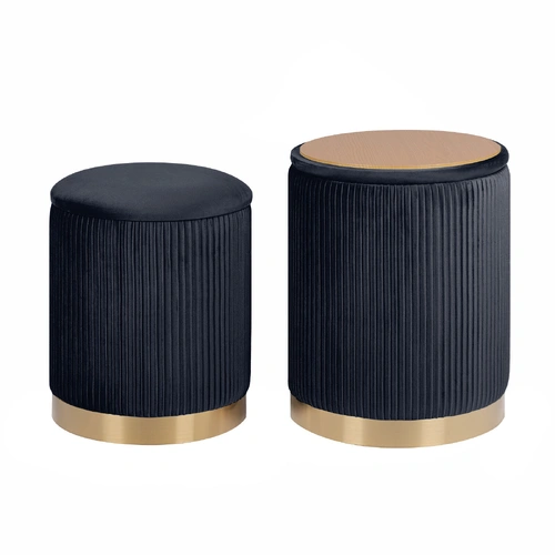 2X Side Table Storage Ottoman - Velvet Stool MIRA Black