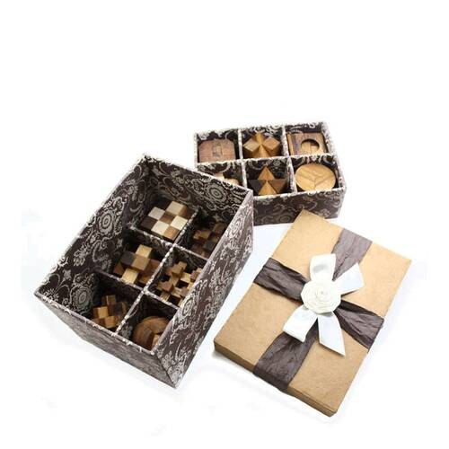 12 Puzzle Brain teaser interlocking wooden Puzzle set in a Deluxe Gift Box -for kids or adults