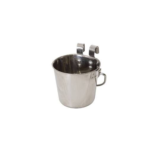 946ml Stainless Steel Pet Parrot Feeder Dog Cat Bowl Water Bowls Flat Sided Bucket with Riveted Hooks