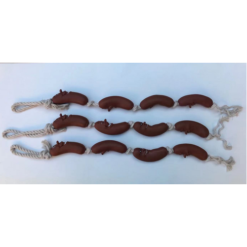 3 x Dog Toy Sausage Chain of 4 Swags Knotted Cotton Rope Pet Toy 60 cm Long Chew Rope Play Dental