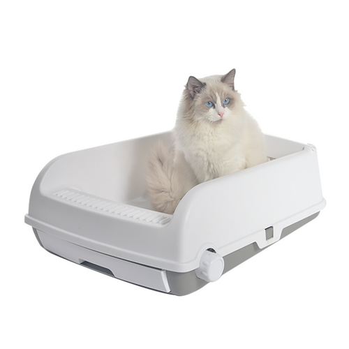 Large Cat Litter Tray Box Kitty Toilet with Rack Scoop Drawer-Style Cleaning Box White