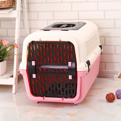 Large Dog Cat Crate Pet Rabbit Carrier Travel Cage With Tray & Window Pink