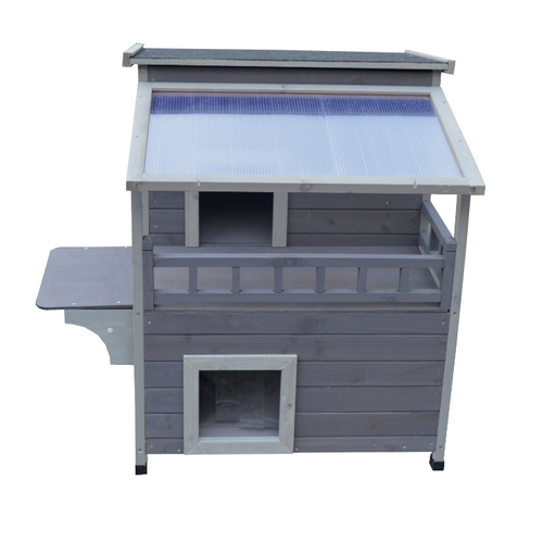 2 Story Outdoor Cat Shelter Condo with Escape Door Rainproof Kitty House