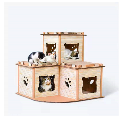 Cat Cardboard House Tower Condo Scratcher Pet Post Pad Mat Furniture