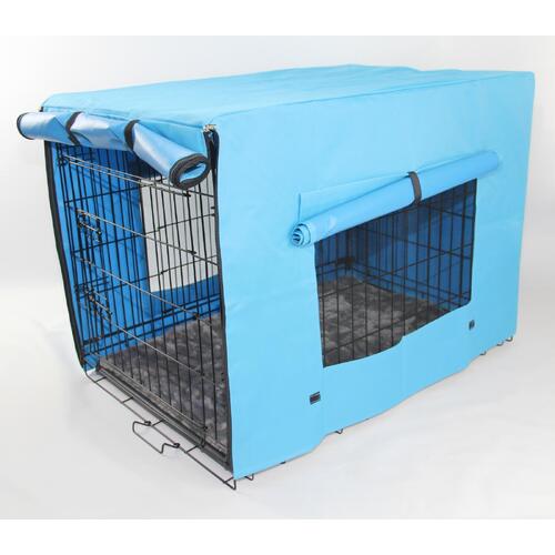 30' Portable Foldable Dog Cat Rabbit Collapsible Crate Pet Cage with Blue Cover Mat
