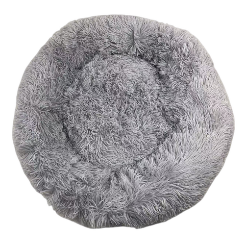 Medium Round Calming Plush Cat Dog Bed Comfy Puppy Fluffy Bedding Little Grey