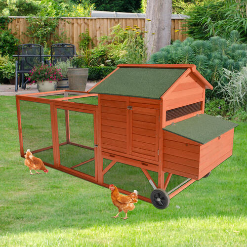 248 cm XL Chicken Coop Rabbit Hutch Ferret Hen Guinea Pig House With Wheels