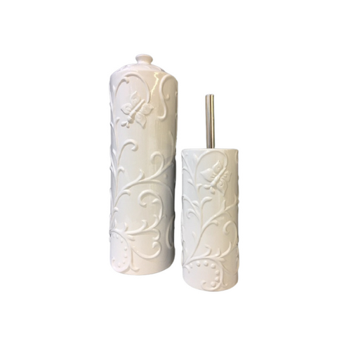 Gloss White  Ceramic Bathroom Accessories Set Toilet Brush Paper Roll Holder