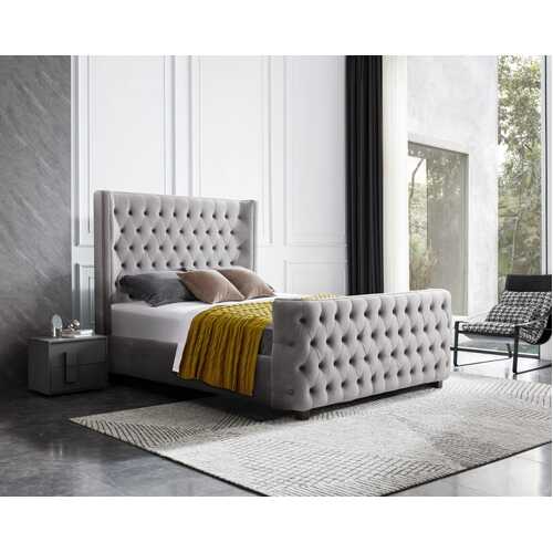 Milan Grey Velvet Tufted  Headboard and End board Bed Frame - King Size