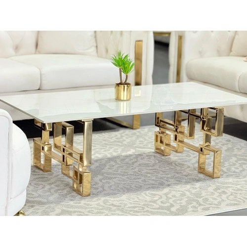Royale Gold Coffee Table - White Marble