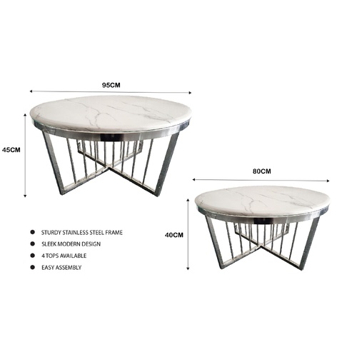 Salina Coffee Table -ClearTop - 80cm Silver