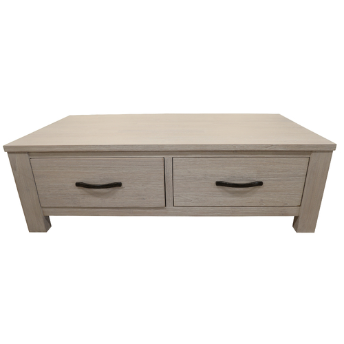 Coffee Table 127cm 2 Drawer Solid Mt Ash Timber Wood - White