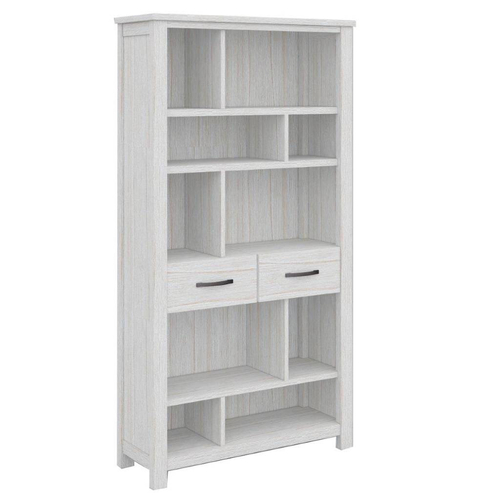 Bookshelf Bookcase 5 Tier 2 Drawers Solid Mt Ash Timber Wood - White