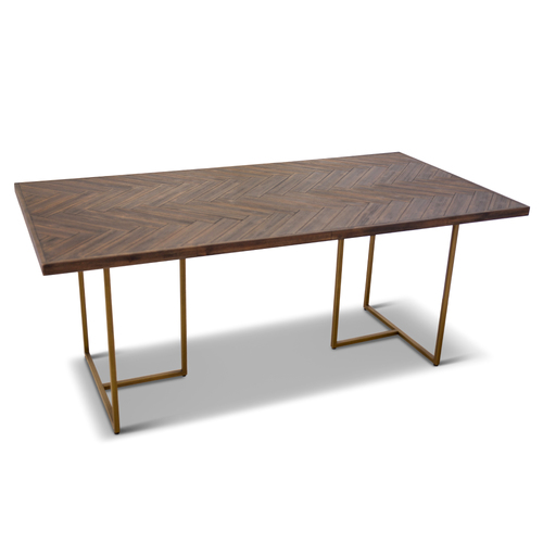 Tuberose Dining Table 180cm Solid Acacia Wood Home Herringbone Parquet - Brown