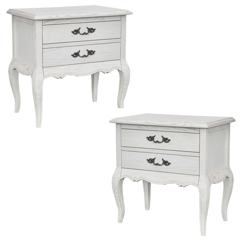 2pc Set Bedside 2 Drawers Storage Cabinet Side End Table Distressed White