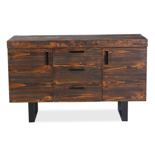 150cm Buffet Table Cabinet Solid Pine Wood 3 Drawer 2 Door Black