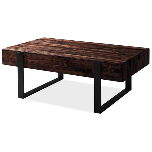 120cm Coffee Table with Metal Leg Pine Wood Top Black