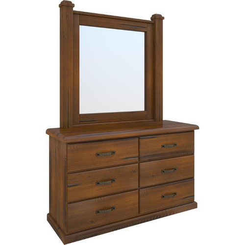 Dresser Mirror 7 Chest of Drawers Solid Wood Storage Cabinet - Dark Brown