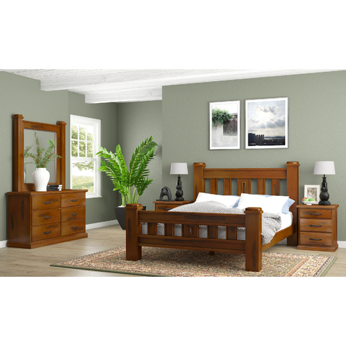 4pc Queen Bed Frame Suite Bedside Dresser Furniture Package - Dark Brown