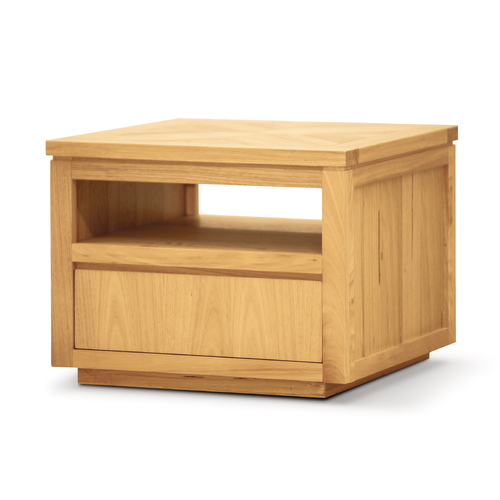 Helens Lamp Side Table 65cm Parquet Top Solid Messmate Timber Wood - Natural