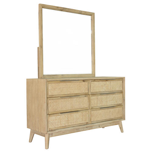 Grevillea Dresser 6 Chest of Drawers Acacia Wood Storage Cabinet Rattan - Brown
