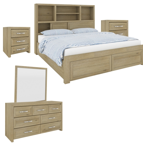 Gracelyn 5pc Set King Bed Suite Bedside Dresser Mirror Bedroom Furniture - Smoke