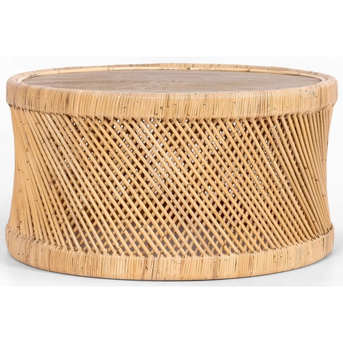 Freesia 80cm Round Coffee Table Mango Wood Top Rattan Frame - Natural