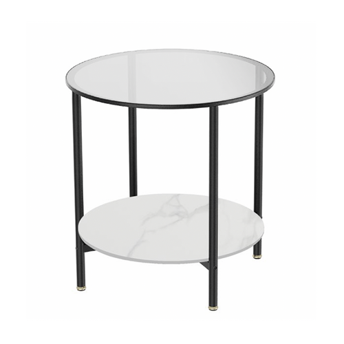 Cosmopolitan Two Tier Mix Side Table - Marble & Glass
