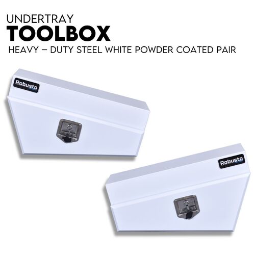 Under Tray Tool Box Underbody Pair Set 750mm White Steel