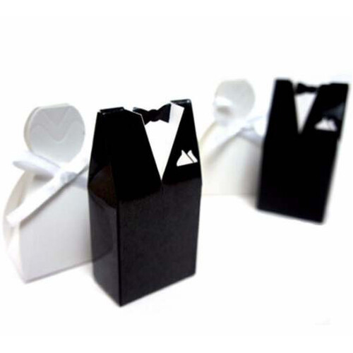 10 Pack of 5 Bride Gown and 5 Groom Tux Wedding Bridal Bomboniere Favor Candy Choc Almond Box - NW