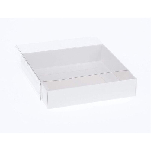 10 Pack of 15cm Square Invitation Coaster Favor Function product Presentation Cookie Biscuit Patisserie Gift Box - 4cm deep - White Card with Clear Sl
