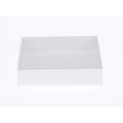 10 Pack of White Card Square Box - Clear Slide On Lid - 20 x 20 x 8cm - Large Beauty Product Gift Giving Hamper Tray Merch Fashion Cake Sweets Xmas