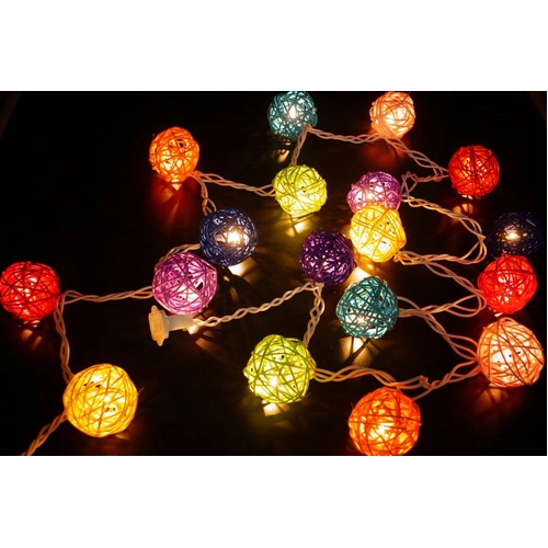1 Set of Multi Coloured 5cm Rattan Cane 20 Ball Battery Powered 3m String Lights Christmas Gift Home Wedding Party Bedroom Decoration Table Centrepiec