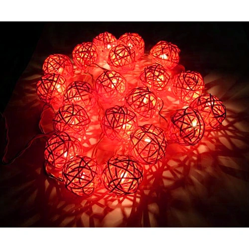 1 Set of Orange 5cm Rattan Cane 20 Ball Battery Powered 3m String Lights Christmas Gift Home Wedding Party Bedroom Decoration Table Centrepiece