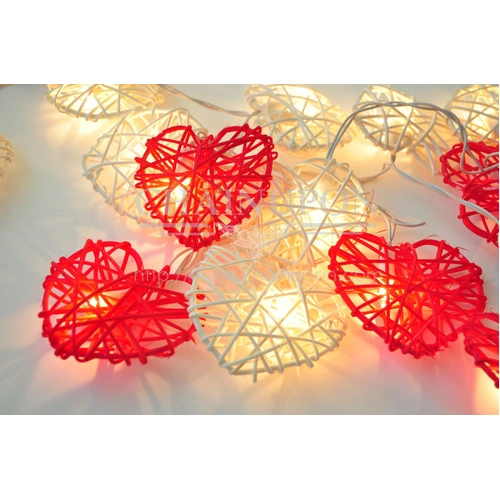 20 Red and White 3D Hollowed Rattan Heart-Shaped 3M String Fairy Lights, Battery (AA) Indoor & Outdoor Decorations Wedding Valentines Romantic Room Ta