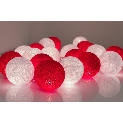 1 Set of 20 LED Red White 5cm Cotton Ball Battery String Lights Christmas Gift Home Wedding Party Bedroom Decoration Outdoor Indoor Table Centrepiece